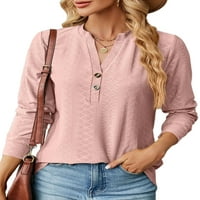 Ženski gumb za bluzu tunika vrši majicu s dugim rukavima Casual majica Dailywer Pulover kafa L