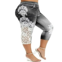 Grianlook Ženske vreća s džepovima Dno čipke Capri salone ljetne gamaše Jeans