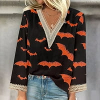 Strungten ženska bluza za rubu casual labave košulje čipke dugih rukava Halloween Print V Vrući za izrez
