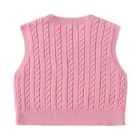 Ženski džemper prsluci casual ravnica V izrez ružičasta l