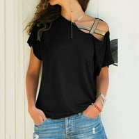 Hanas vrhovi ženske modne ljeto labavo s majicom na ramenu s kratkim rukavima bluza crna xxxl
