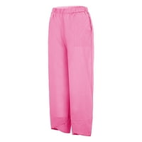 Žene opuštene fit ravne pantalone za noge Struk Summer Summer Pamuk labave duge ravne hlače Ženske hlače široke noge opuštene pantalone vruće ružičaste s, naznačaj: 4