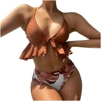 Kupaći kostimi Žene Cvjetni udubljeni Split kupaći kostim Bikini Print Beach odjeća Smeđi XL