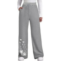 Symoidne ženske pantalone - Žene casual visokih elastičnih struka Široka noga tiskane joga hlače Grey