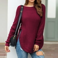 Iopqo džemperi za žene džemperi za žene casual labavi fit s dugim rukavima čvrsta boja Crewneck bočni