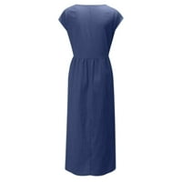 Zpanxa Ljetne haljine za žene Modni čvrsti bez rukava okrugli vrat Retro duga haljina mornarice 5xl