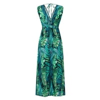 Haljine za žene ženski a-line maxi cvjetni bez rukava V-izrez modne vruće prodaje A-line haljine zeleni