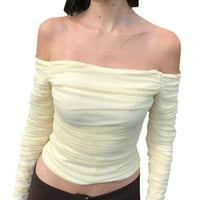 Žena okrugla vrat Pulover prorez dugih rukava džep top labava casual majica