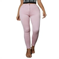 Ženske referentne pantalone s visokim strukom mršave hlače Pink XXL