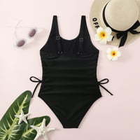 Kupaći kostimi za djevojke Ljetna čvrsta plaža Onesie kupaći kostimi crni 12y-13y