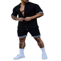 Sanviglor Ljetni trenerka za muškarce Outfits Skraćeno rukav Solid Colous Sweatsuits Jogger set crni