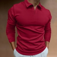 Crvene muške košulje muške ležerne jesenske prugaste tkanine majica V izrez Okrenite majicu dugih rukava
