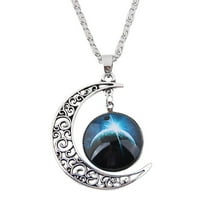 Xinqinghao Vintage Silver Hollow Sunce Moon Starry-nebo Ličnost Lady ogrlica Privjesak E
