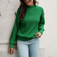 Voncos Žene Turtleneck džemper- Ležerne prilike dugih rukava Turtleneck Loose na pulover za uklanjanje ženske džempere vrhovi zelene veličine m