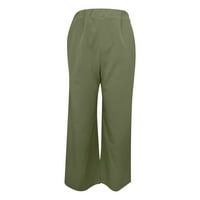 Pejock Ženske hlače za žene pamučne pantalone za pamučne pantalone ravne noge za vuču elastične visoke struk labave udobne pantalone sa džepovima Green XXL