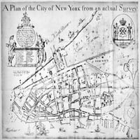 Njujorška karta, 1730. Nthe Bradford karta ili Lyne anketa od 1730. Line graviranje, 1731. Poster Print by