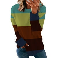 Farstey ženska dugim rukavima dugih rukava jesen posada izrez labava fit pulover košulja boja blok tisak
