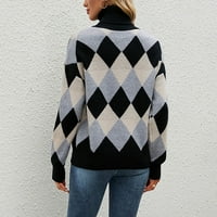 Ženska jesen i zimska boja blokiranje dugih rukava okrugli vrat Ležerni temperament pleteni džemper
