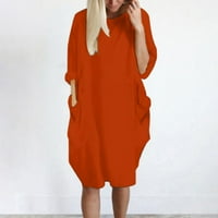 TOQOT ženske haljine - Maxi haljine dugih rukava labav O-izrez plus ruževne haljine za žene narančaste xxl