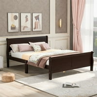 Puna veličina drvena platforma krevet, uzglavlje i drvena slatka podrška, espresso