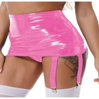 Ženska sjajna patentna koža Bodycon mini suknja sa vešalicama podvezica besta rave party clubwewer ružičasti