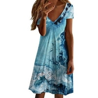 Paptzroi Žene Ljeto Casual Blue haljina V izrez Vruća haljina Ljeto Kratka haljina Tinejdžeri Žene Ležerne