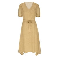 Dyegold boemska haljina za žene Ljeto Ležerne prilike Polka Dot kratki rukav V izrez za vrat Outdow Flowy Betted Ruffle Maxi haljina