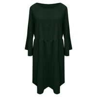 EFSTEB Ljeto Ženska ženska haljina za haljine Crewneck haljine Half ruljarska haljina za haljine Ležerne prilike pune boje haljina labava trendi midi haljina Clearence Green XL