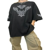 Kiapeise Women punk gotički kratki rukav za prevelike majice Grunge grafički ispisani labavi fit majica