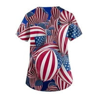Ljetna bluza Ženska kratka rukava za neovisnost s kratkim rukavima V-izrez Džepne džepove The Top Ladies