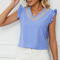 Ženska modna modna V-izrez Solid Colore Larouse bluza bez rukava, plava, xxl