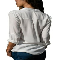 Capreze Žene vrhovi majica u boji u boji dugih rukava TEE Moda Pulover obična tunika Bluza Tamno plava 2xl