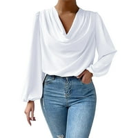 Mnjin Ženske majice i bluze Ženska bluza Ruffle Folds V izrez Casual vrhovi Šifon košulja Labavi Ležerne