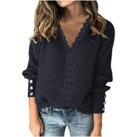 Ušteda Žene Ležerne pahuljice Duge dugih rukava dugme dug čipka pulover V-izrez košulja bluza mornarstva