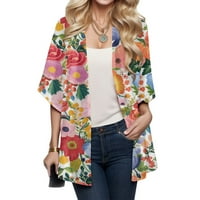 Cardigan za žene Trendy cvjetni print Tri četvrtina rukava kimono labavi pokrivaju bluzu vrhove jakne