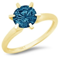 1.5ct okrugli rez plavi prirodni London Blue Topaz 18k Žuto zlato Graviranje Izjava Godišnjica Angažovanosti vjenčanja SOLITAIRE Veličina prstena 5