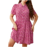 WHLBF vruća ružičasta haljina za žene plus veličine, ženske casual seksi modni ljetni kratki rukav poklopac ovratnik-visokim koljena-visokim ispisa plus size haljine