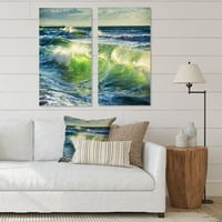 Art DesimanArt Sunrise i sjajni valovi u oceanu plaža platna zidna umjetnička stakla 20 W 40 H 1 D