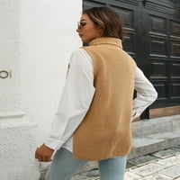 Ženski džemper prevelizirao je visoki vrat pletiv čvrsta boja tunike bez rukava bez rukava džemper prsluk