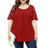 Ženske plus veličine vrhova modne žene kauzalno okruglo vrata čvrsto bluza čipka kratkih rukava s rukavima Ljeto plus veličine vrhova crvena xx