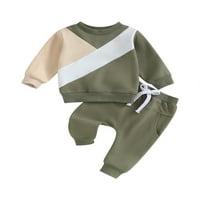 Bagilaanoe Toddler Baby Boy duge hlače Podesite kontrastnu boju dukseri s dugim rukavima, pulover + duks 3T dječji ležerni duks