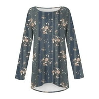 Vruća prodaja Ženska casual moda cvjetni print dugih rukava O-izrez TOP bluza, mornarice, m
