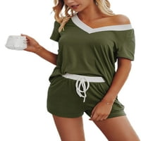 Sanviglor Women Lounge set V Vreće noćne odjeće i kratke hlače Spavaće odjeće Letnje Pajamas Podešava Vojsku zeleno l