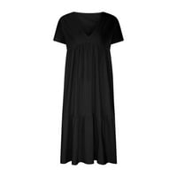 Ženska V-izrez modna tiskana dužina gležnja Ljetna haljina s kratkim rukavima crna xl