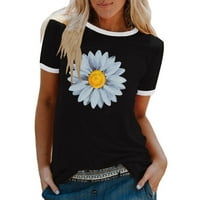 Ženski vrhovi plus veličina casual cvjetni print okrugli vrat Labavi majica kratkih rukava Top bluza pulover crna ljetna čistača