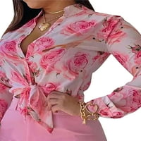 Vitmona ženska radna odjeća tkanina od tkanine cvjetno print za stand-up cvjetni bluza