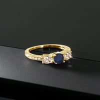 Gem Stone King 1. CT Oval plavi safirni bresk morgatit 18k žuti zlatni srebrni moissinski prsten
