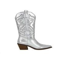 Daeful Womens Cowgirl Cipele Chunky Heel Western Boot šiljasti prsti mid Calf čizme Ležerne prilike bez kliznih zimskih cipela Srebrna 7