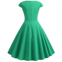 Clearsance Ljetne haljine za žene kratki rukav Solidna modna modna dužina koljena A-line V-izrez Haljina