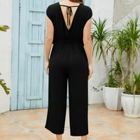 Posteljine odjeće za ženske okrugle vrata bez rukava visoke struke široke noge Capri hlače saloni saloni